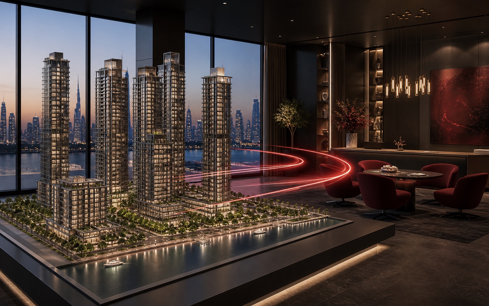 UAE property sales gallery with a residential development model