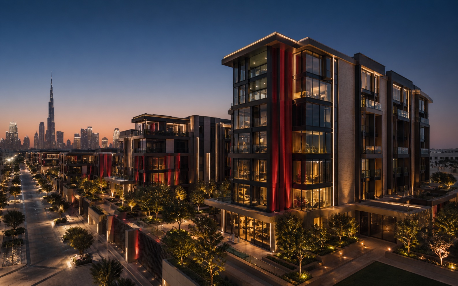 Contemporary UAE residential property development at dusk